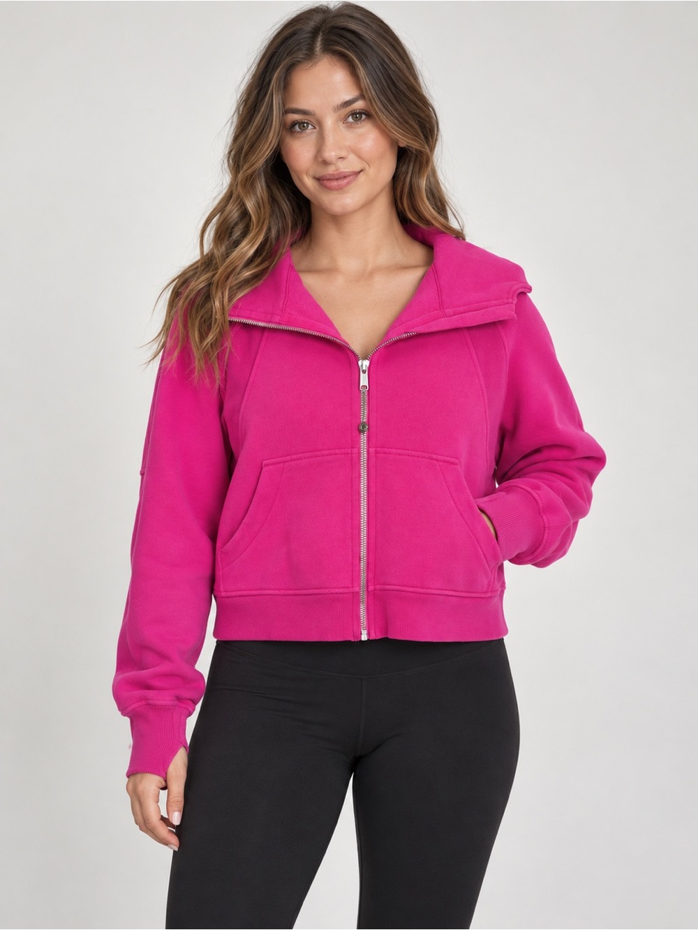 lululemon Scuba Oversized Full Zip Hoodie XS/S Hot Pink Cropped